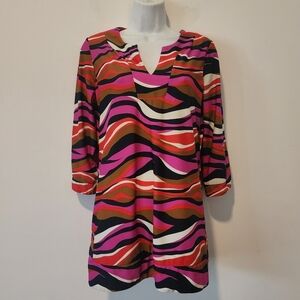 Jude Connally Colorful Abstract Wave Print Tunic Dress Size M